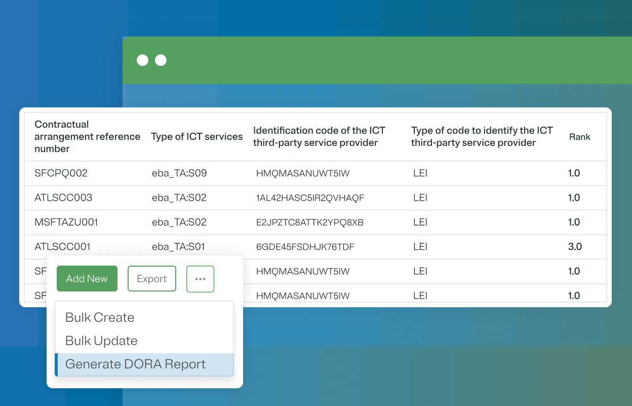 Graphic showing list of reports with relevant information and the action of adding a new report